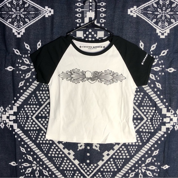 Chrome Hearts Tops - Chrome Hearts ★ AUTHENTIC “Baby Girl” Black / White Cropped Tee